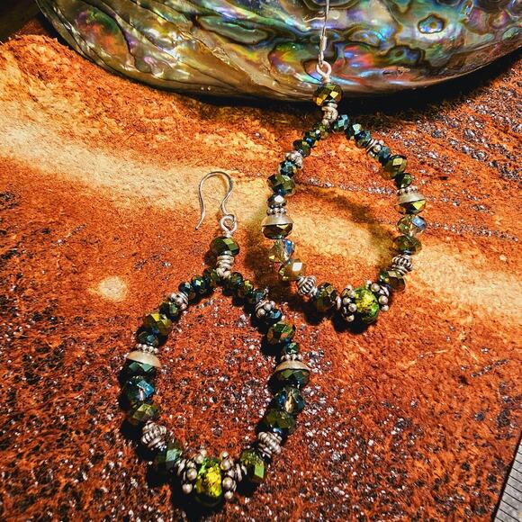 Dichroic Glass Crystal Bead Sterling Teardrop Artisan Earrings - Picture 9 of 10